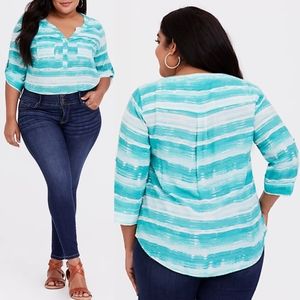 Torrid Harper Button Front Aqua Streak Stripe Top 00